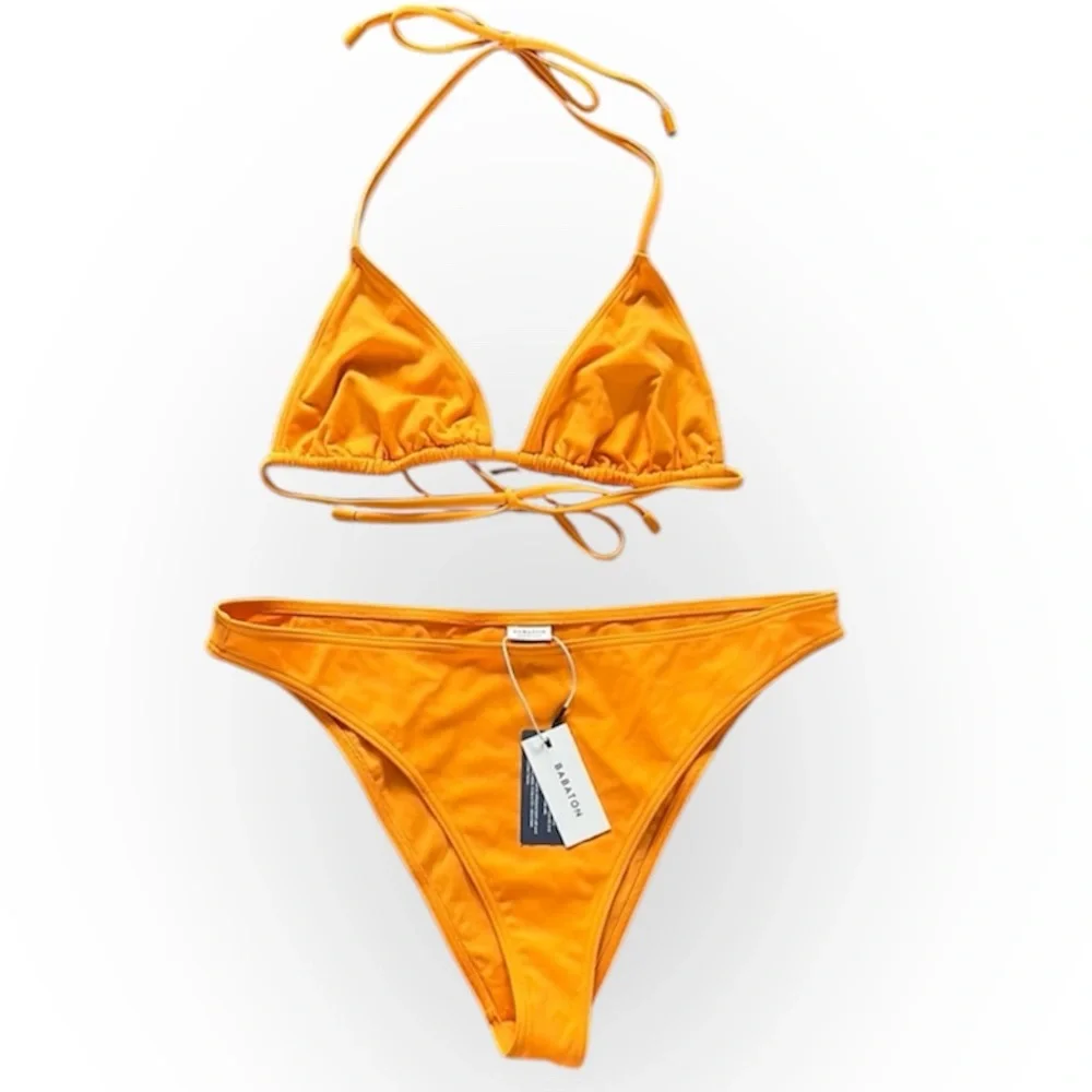NWT Babaton String Triangle Top High Leg Bottom Tangelo Orange Bikini Set | L/XL